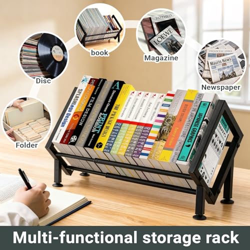 Expandable Desktop Bookshelf Organizer, Metal Small Tabletop Book Rack (1, Black-1) - color: Black-1