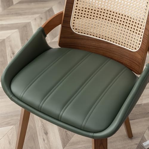 Set of 2 Kitchen & Dining Room Chairs - Green Dining Chairs with Walnut Bentwood Frame, Ergonomic Rattan Back, Curved Arms, Rattan Dining Chairs for Living Room/Reception/Kitchen/Desk (Walnut Green) - color: Walnut Green, size: Set of 2