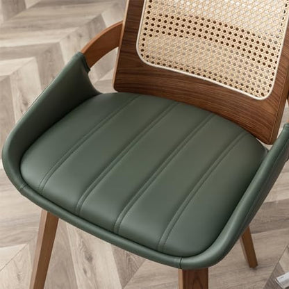 Set of 2 Kitchen & Dining Room Chairs - Green Dining Chairs with Walnut Bentwood Frame, Ergonomic Rattan Back, Curved Arms, Rattan Dining Chairs for Living Room/Reception/Kitchen/Desk (Walnut Green) - color: Walnut Green, size: Set of 2