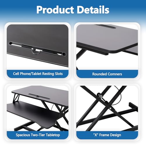 Standing Desk Converter, 32" Wide Height Adjustable Sit Stand Up Desk Riser with Keyboard Tray, Desktop Workstation Riser for Home Office Computer Laptop, Particle Board (Black) - color: Black