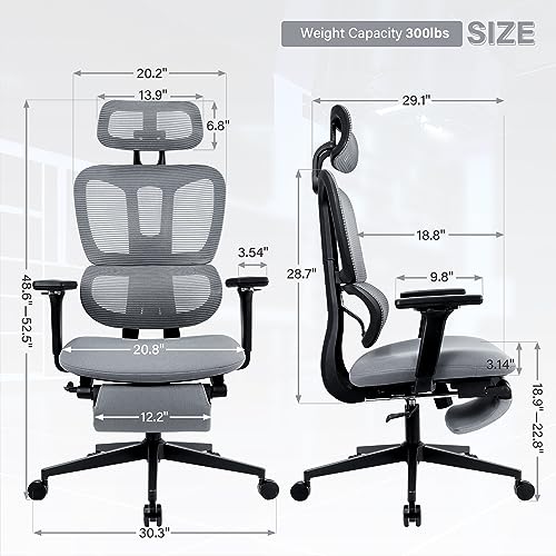 Ergonomic Mesh Office Chair with Retractable Footrest - High Back Computer Chair, Lumbar Support, Adjustable Armrest and Headrest, Durable Base - Multifunctional Home Office Desk Chair for Adults - color: Dark Grey