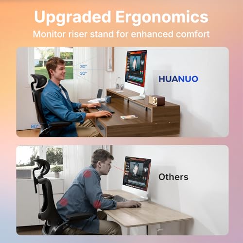 HUANUO 55″ x 26″ Electric Standing Desk with 2 Drawers &24.4″ Large Keyboard Tray, C-Clamp Mount Compatible, Adjustable Computer Desk for Office, Sit Stand Up Desk with 4 Height Presets, Deep Walnut - color: Deep Walnut, size: 55*26 inch