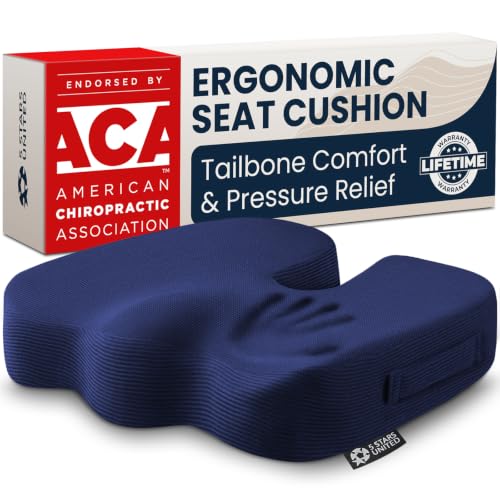 5 STARS UNITED Seat Cushion - Memory Foam Chair Cushion for Tailbone Pain Relief - Ergonomic Support for Coccyx, Sciatica & Butt - Office, Desk & Gaming Chair, Car Seat, Wheelchair, Airplane, Blue - color: Blue, size: Large