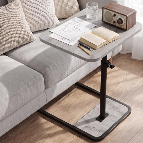 GOYLSER Large C Shaped End Table for Couch, Height Adjustable Living Room Rotating Couch Tray Tables Sofa Table Tv Trays for Bedroom, Swivel Wooden Side Table for Small Space, Grey - color: Grey, style: Enlarged Standard