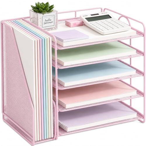 OPNICE Desk Organizer, 5-Tier Paper Organizer Letter Tray, Pink - color: Pink, size: 15.5" x 9" x 10.3"