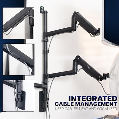 VIVO Pneumatic Arm Triple Ultrawide Monitor Wall Mount for Up to 49 inch Screens with Height Adjustment, Heavy Duty, Holds 3 Ultra Wides Up to 35.2 lbs, Black, MOUNT-VW300D - size: Triple Mount, style: Wall Mount