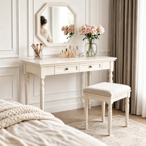 White Writing Desks with Drawers, 47" French Country Style - color: White, size: Standard-47 inches