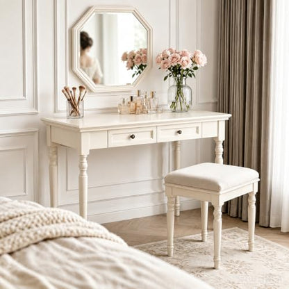 White Writing Desks with Drawers, 47" French Country Style - color: White, size: Standard-47 inches