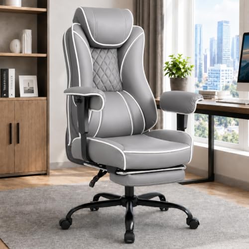 DJ·Wang Big and Tall Office Chair 400lbs, Executive Office Chair with Foot Rest Light Grey - color: Light Grey