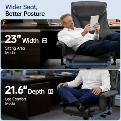 Big and Tall Office Chair - Executive High Back Leather Office Desk Chair with Adjustable Lumbar Support - Ergonomic Comfortable Heavy Duty Computer Gaming Chair with Padded Arms & Wide Seat - color: Grey
