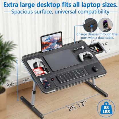 Potuopy Adjustable Laptop Lap Desk, X-Large Foldable Bed Table Tray - color: Striped