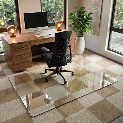 Office Chair Mat for Carpet & Hardwood, Upgraded 40" x 60" Dual Use Tempered Glass Chair Mat for Chair and Footrest Under Desk - size: 40"x60"