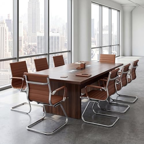 Conference Room Chairs Set of 2, Waiting Room Chairs with Arms, Faux Leather Reception Chairs No Wheels, Office Guest Chairs with Mid Back Support and Chrome Sled Base, Cafe - color: Cafe, size: 2PCS