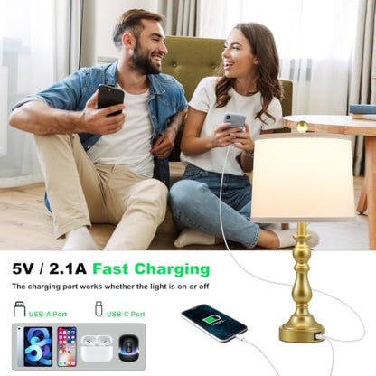Gold Table Lamps Set of 2, Gold Lamps for Bedroom, USB C+A Ports - color: F. White Shade & Gold Base