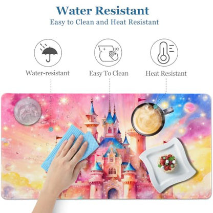 Desk Pad Castle XXL Large Gaming Mouse Pad Fairy Girly Desk Mat 31.5×15.7" - color: Fairytale Castle, size: 31.5L x 15.7W inches