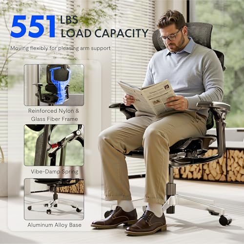 FLEXISPOT ErgoX-PRO Ergonomic Office Chair Black – Cloudtech Cushion, 5D Lumbar, 7D Armrests, 4D Headrest, 551LBS Capacity – Office, Gaming, Home - color: Cloudtech Black, size: Overall Depth 29"