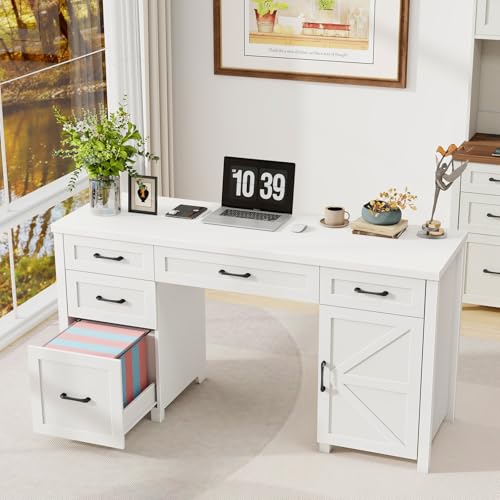 Vabches Farmhouse 61'' Executive Desk with 5 Drawers,White - color: Cream White, size: 61" W