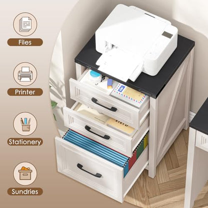 3 Drawer Vertical File Cabinet, Wood Farmhouse Cabinet, White and Black - color: White and Black, size: 3 Drawers