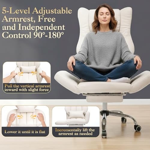 High Back Criss Cross Office Chair with Foot Rest & Flip Armrests | Big and Tall Criss Cross Gaming Chair, PU Leather Ergonomic Home office Computer Desk Chair, 155°Reclining with Lumbar Pillow - color: Beige