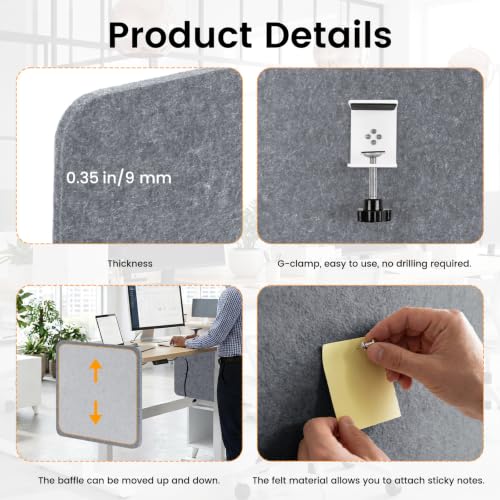 Felt Desk Divider, Clamp-On Privacy Panel, 24 x 24 Inch, Light Gray - color: Light Gray, size: 24×24 in