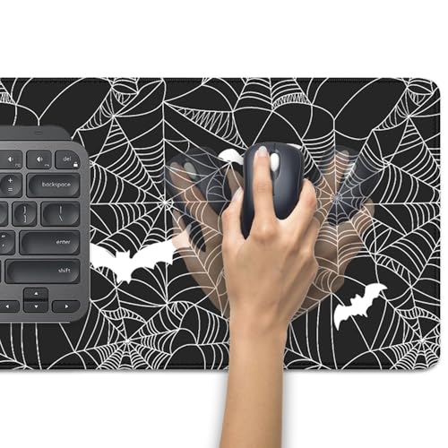 Black Spider Web Desk Pad Mouse Pad,Large Gaming Bat Mouse Mat with Stitched Edges,Non-Slip Waterproof Rubber Base Mousepad for Office Work Home Desk Mat(27.5X11.8 in) - color: Spider Webs and Bats