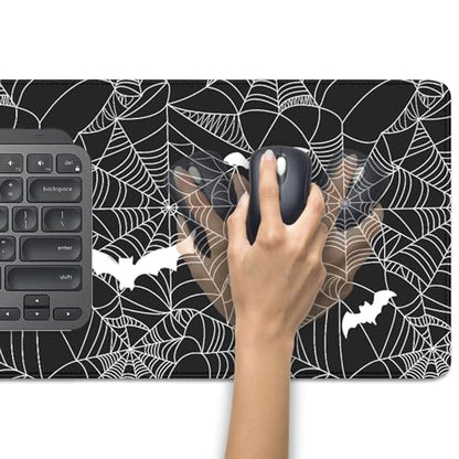 Black Spider Web Desk Pad Mouse Pad,Large Gaming Bat Mouse Mat with Stitched Edges,Non-Slip Waterproof Rubber Base Mousepad for Office Work Home Desk Mat(27.5X11.8 in) - color: Spider Webs and Bats