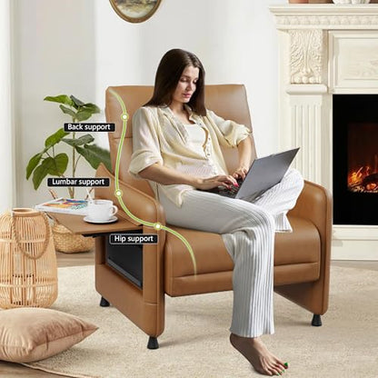 Alunaune Upholstered Living Room Chair Armchair, Mid Century Accent Chair, Reception Couch Slipper Club Lounge Chair Guest Comfy Single Sofa with Sidetable for Bedroom-Brown - color: Brown, size: 1 Chair