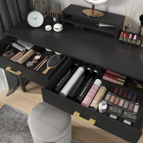 WESTREE Computer Gaming Desk Office - Study Writing Desk with Drawer for Teen, Bedroom Makeup Desk Home Office Furniture with Storage Shelf, Height Monitor Stand