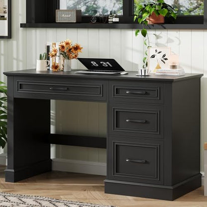 Vabches Farmhouse 47" Executive Desk with A File Drawer, Pure Black - color: Pure Black, size: Style 3