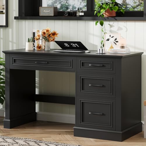 Vabches Farmhouse 47" Executive Desk with A File Drawer, Pure Black - color: Pure Black, size: Style 3