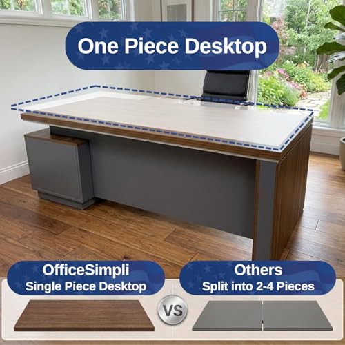 OfficeSimpli L Shaped Executive Desk with Drawers, Made in USA, 84x72x30 in - size: 84" x 72" x 30" (Credenza Left)