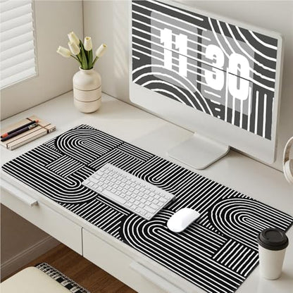 iCasso Black Desk Mat, Large Mouse Pad for Desk, Computer Pad for Desktop - color: Line-Black
