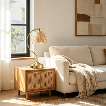 Set of 2 Boho Rattan Small Touch Table Lamps with USB C+A Ports | Bedroom Farmhouse Lamp and Retro Rattan Shade for Living Room Entryway Office, LED Bulbs Included - color: Brass