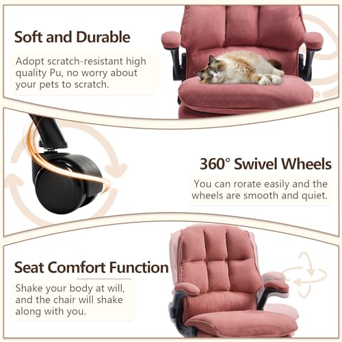 Comfy Office Chair Soft and Double Cushioned Ergonomic Computer Desk Chair | Suitable for Long Hours Executive Office Chair with Flip-up Armrests and Height Adjustment for Home Office pink - color: Pink