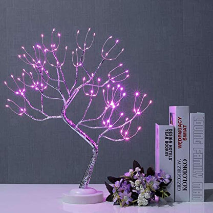 FUCHSUN 108 LED Tabletop Tree Lights Fairy Lamp, Pink, Glow Silver Branch | Steady On & Timer, Artificial Bonsai Twinkle Tree Light, Room Party Home Centerpieces Decoration, Battery/USB Operated - color: Pink Glow-silver Branch