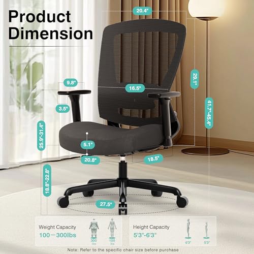 ELABEST Mesh Office Chair,Ergonomic Computer Desk Chair,Sturdy Task Chair- Adjustable Lumbar Support & Armrests,Tilt Function,Comfort Wide Seat,Swivel Home Office Chair (Noir Black (Padded Seat)) - color: Noir Black (Padded Seat)