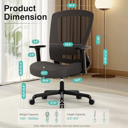 ELABEST Mesh Office Chair,Ergonomic Computer Desk Chair,Sturdy Task Chair- Adjustable Lumbar Support & Armrests,Tilt Function,Comfort Wide Seat,Swivel Home Office Chair (Noir Black (Padded Seat)) - color: Noir Black (Padded Seat)