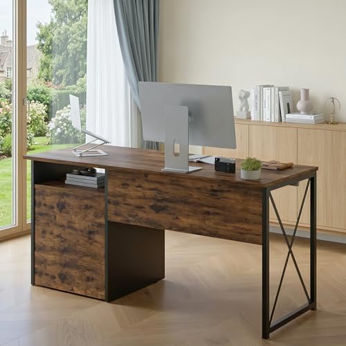 Bestier Office Desk with Drawers, 55 inch Industrial Computer Desk with Storage, Wood Teacher Desk with Keyboard Tray & File Drawer for Home Office, Rustic Brown - color: Rustic Brown