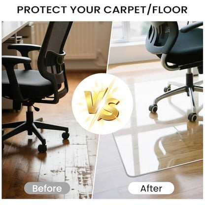 Tempered Glass Chair Mat with Lip, 36”x48” Heavy-Duty Office Floor Protector for Under-Desk Reach, for Carpet & Hardwood, 1/5" Thick - size: 36" x 48" w/ Lip