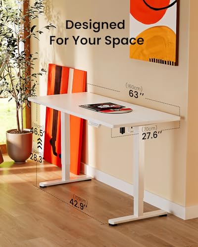 ErGear Height Adjustable Electric Standing Desk, 63 x 28 Inches Sit Stand up Desk, Memory Computer Home Office Desk, White - color: White, size: 63 X 28 Inches