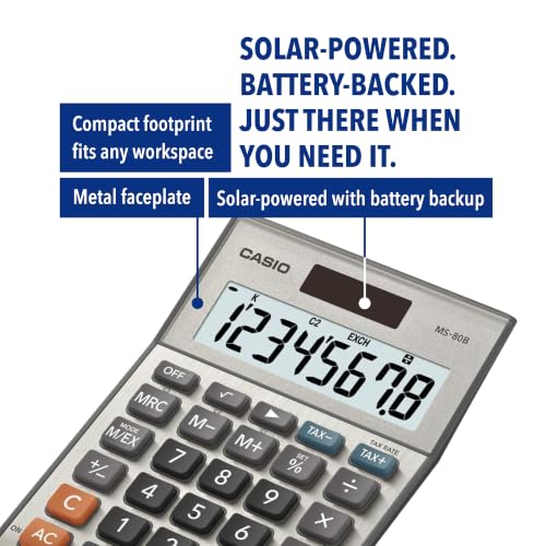 Casio MS-80B Desktop Calculator, Tax & Currency Tools | General purpose calculator with large display; ideal for home, office & everyday math