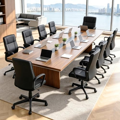 Office Desk Chair Set of 2 Conference Room Chairs Modern Ergonomic Executive Swivel Chair Adjustable Height PU Leather Home Desk Chair with Armrests Comfy Computer Task Chairs with Wheels - color: Black, size: Set of 2