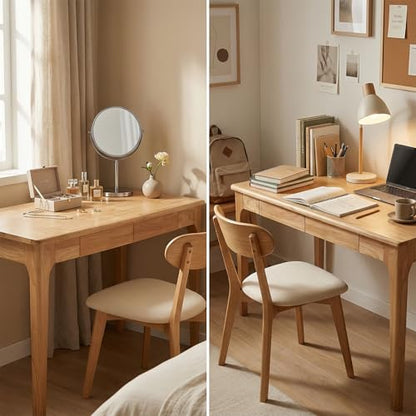 KEIKI Solid Wood Writing Desk with Drawers, 47" Computer Desk for Home Office Work, Study, Natural - color: Natural