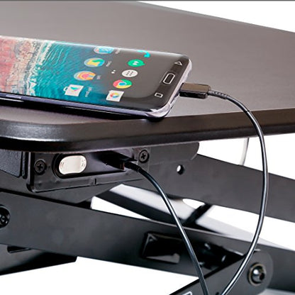 Seville Classics OFF65806 Airlift 36" Electric Height Adjustable Standing Desk Converter Workstation with 2.1A USB Charger Ergonomic Motorized Dual Monitor Riser Full Black - color: Electric Black