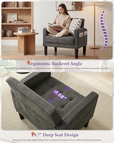 TYBOATLE Dark Grey Accent Chairs Set of 2, Tufted Armchairs for Living Room - color: Dark Grey, size: 30.9inch-2