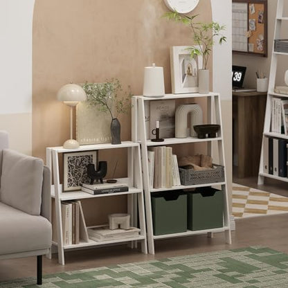Furinno Ladder 4-Tier Book Shelf, Open Shelving Ladder Shelf, Plain White - color: White, size: 4-Tier