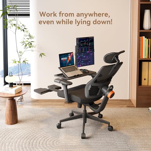 Office Chair Ergonomic with Footrest, Auto-Following Lumbar Support, High Back Desk Chair with 4D Armrest,136° Tilt Lock, Adjustable Seat Depth & Height - color: Black, size: 2D Headrest+Laptop Tray