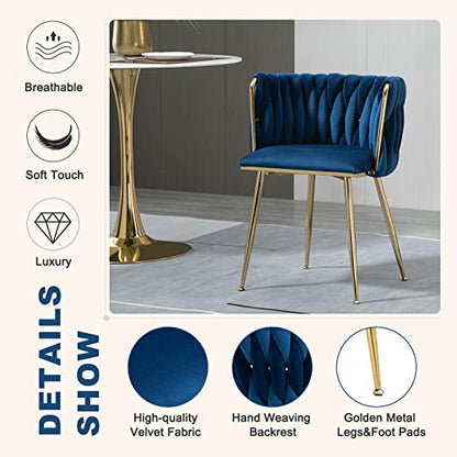 NIOIIKIT Modern Velvet Dining Chairs Hand Weaving Accent Chairs Living Room Chairs Upholstered Side Chair with Golden Metal Legs for Dining Room Kitchen Vanity Living Room (Navy) - color: Navy