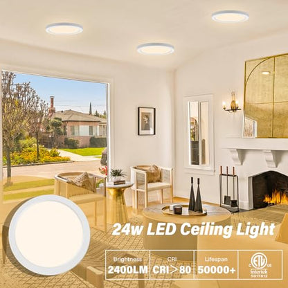 Flush Mount Ceiling Light Fixture - ETL Certified - 11 Inch Dimmable 3000K Warm White LED, 0.63'' Ultra Thin Round Design for Bedroom, Bathroom, Kitchen, Hallway, Basement, Closet (3-Pack)‌ - color: White, 3000K, size: 11 inch (3 Pack)