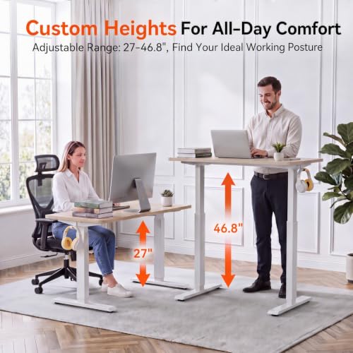 63'' × 24'' Electric Standing Desk with Power Outlets & Wheels, Oak - color: Oak, size: 63×24''